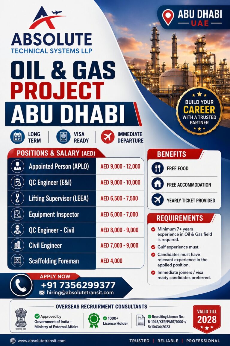 UAE Oil & Gas Project - Urgent Hiring at Absolute Technical Systems 3 UAE Oil & Gas Project – Urgent Hiring at Absolute Technical Systems