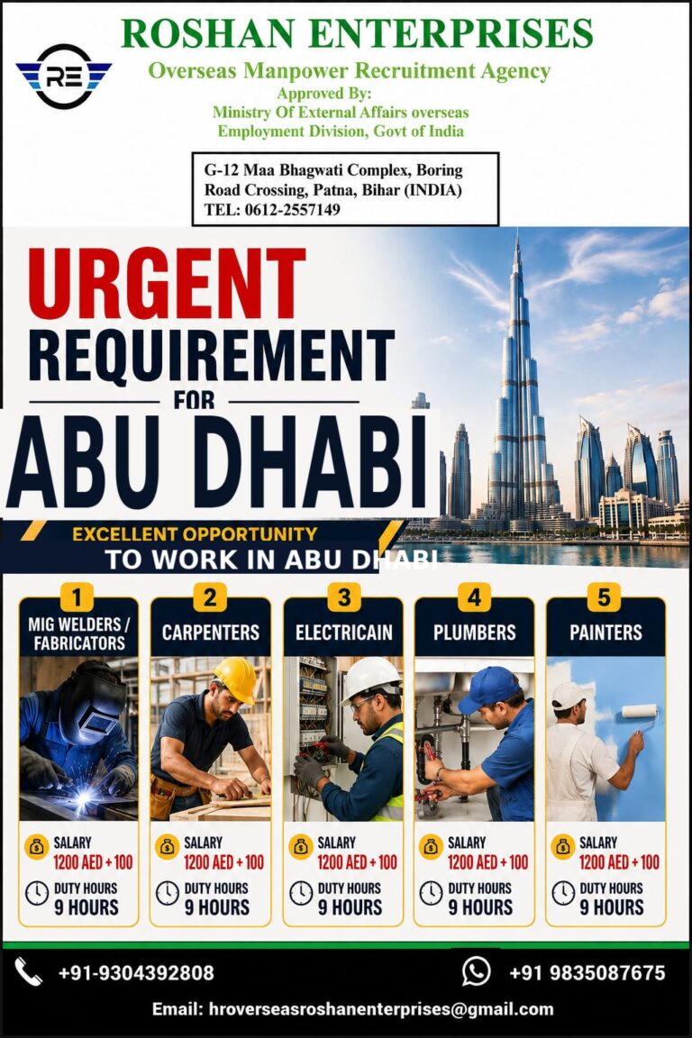 Abu Dhabi Job Vacancy – Urgent Hiring at Roshan Enterprises