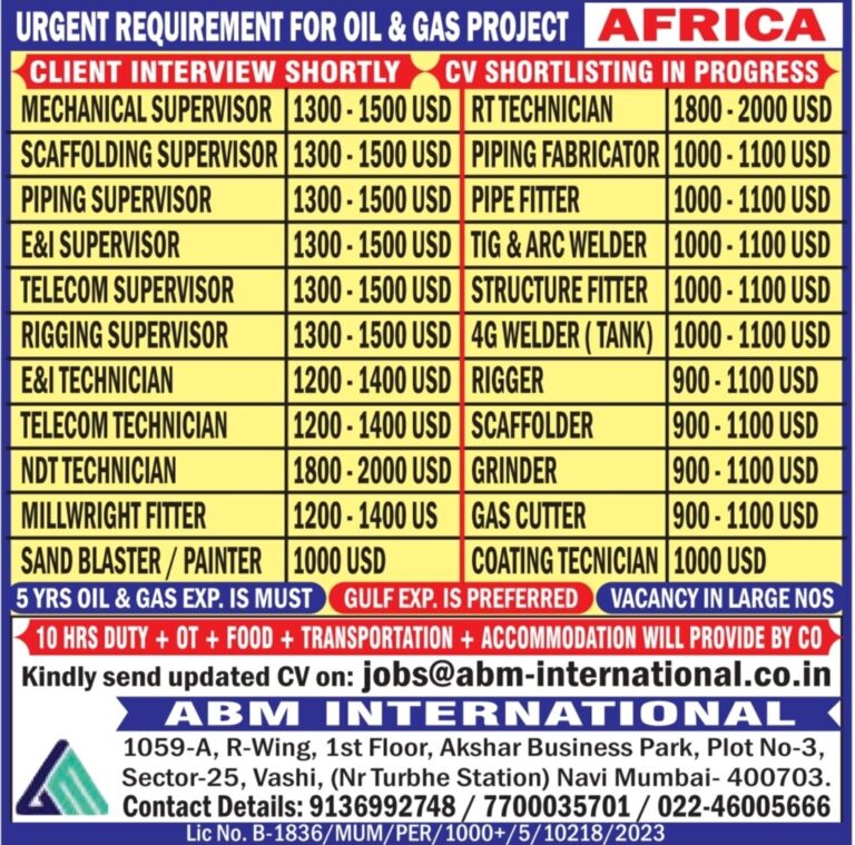 Africa Oil and Gas Project Jobs - ABM International 7 Africa Oil and Gas Project Jobs – ABM International