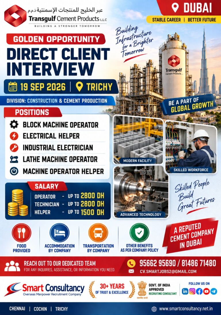 Dubai Cement Company Jobs – Direct Client Interview