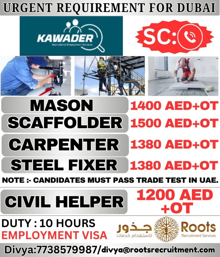 Dubai Job Vacancy – Urgent Hiring for Construction Jobs