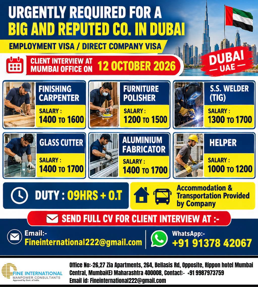 Dubai Job Vacancy – Urgent Hiring at Fine International