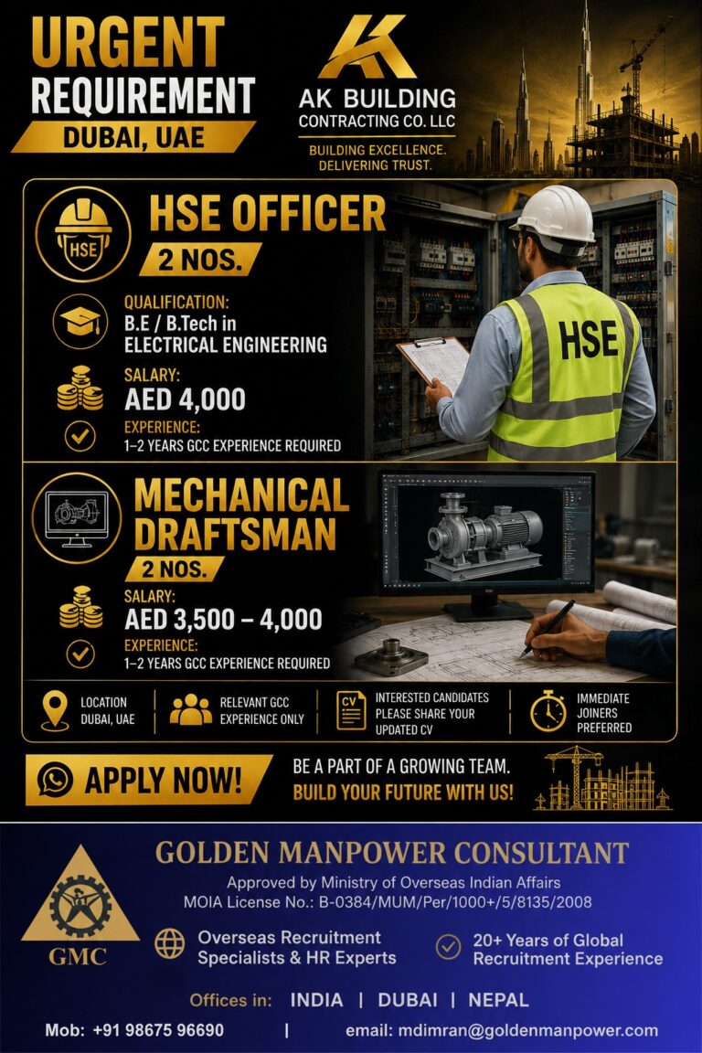 Dubai Job Vacancy – Urgent Hiring for AK Building Contracting