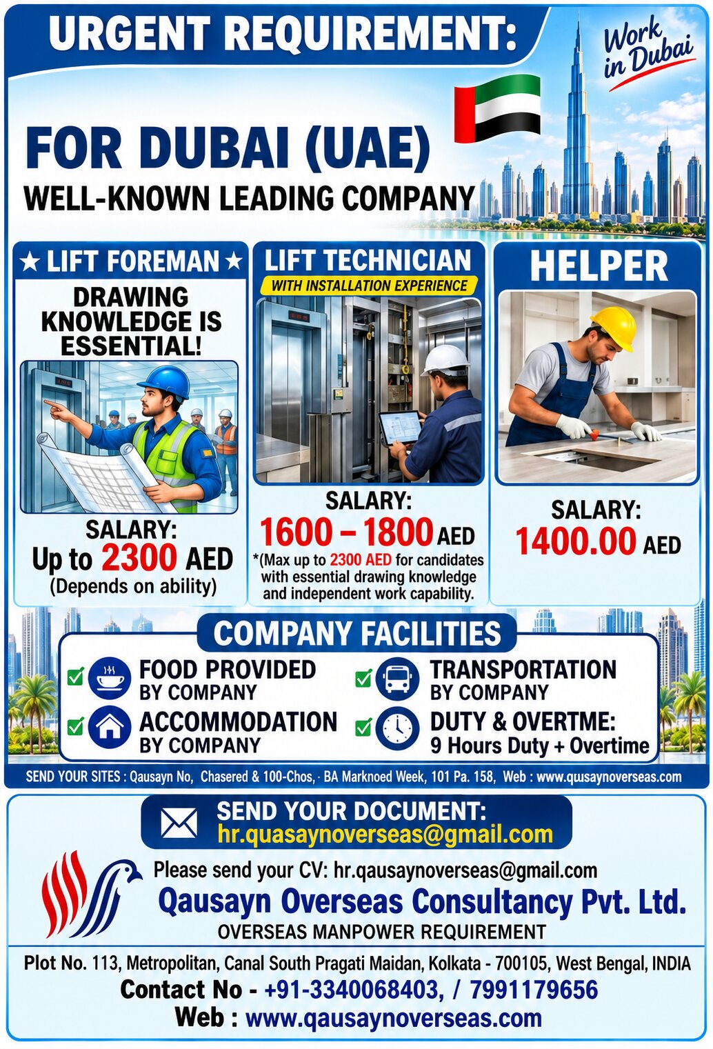 Dubai Jobs Urgent Vacancy – Qausayn Overseas Consultancy