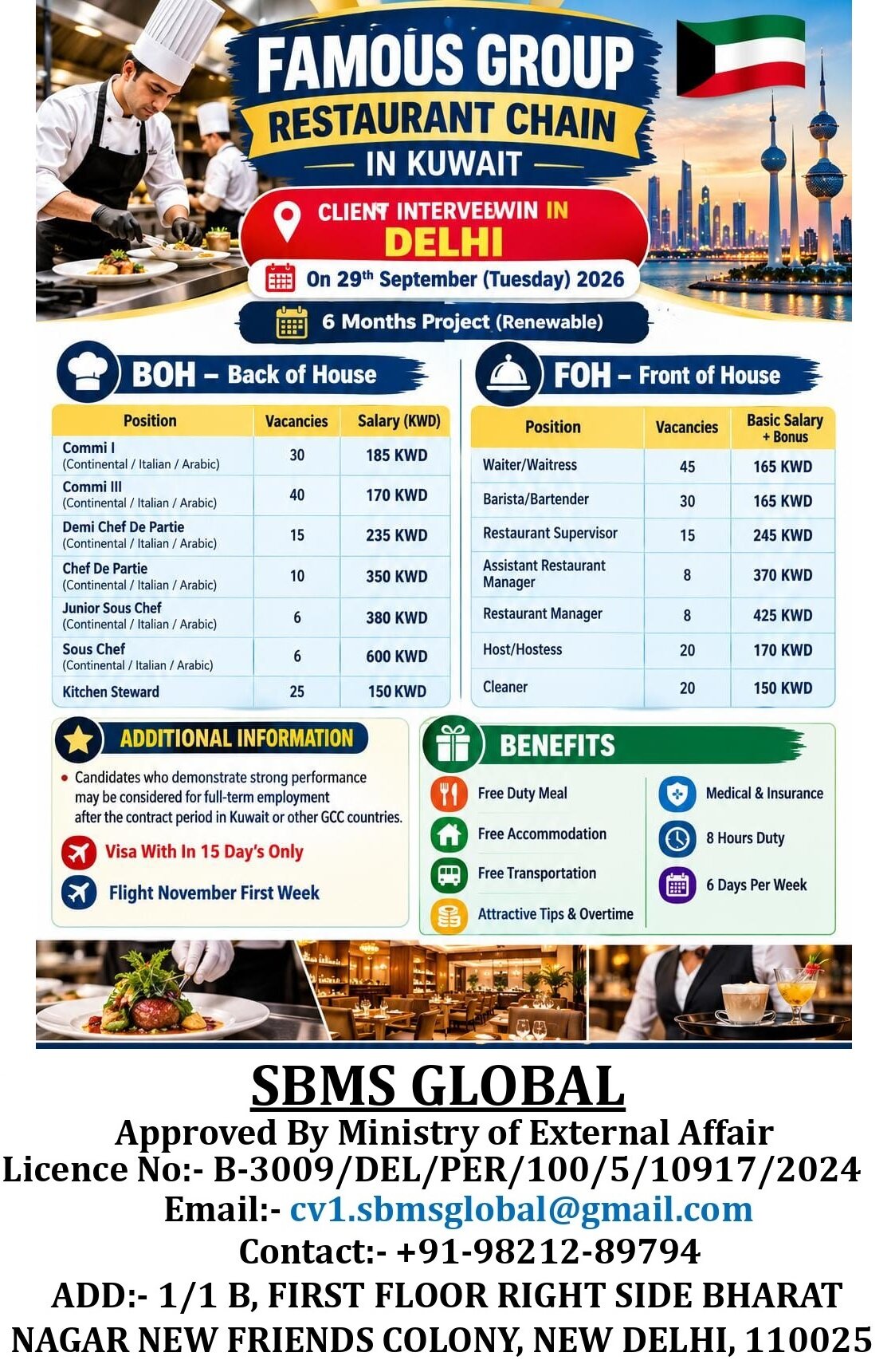 Kuwait Job Vacancy – Famous Group Restaurant Chain Hiring