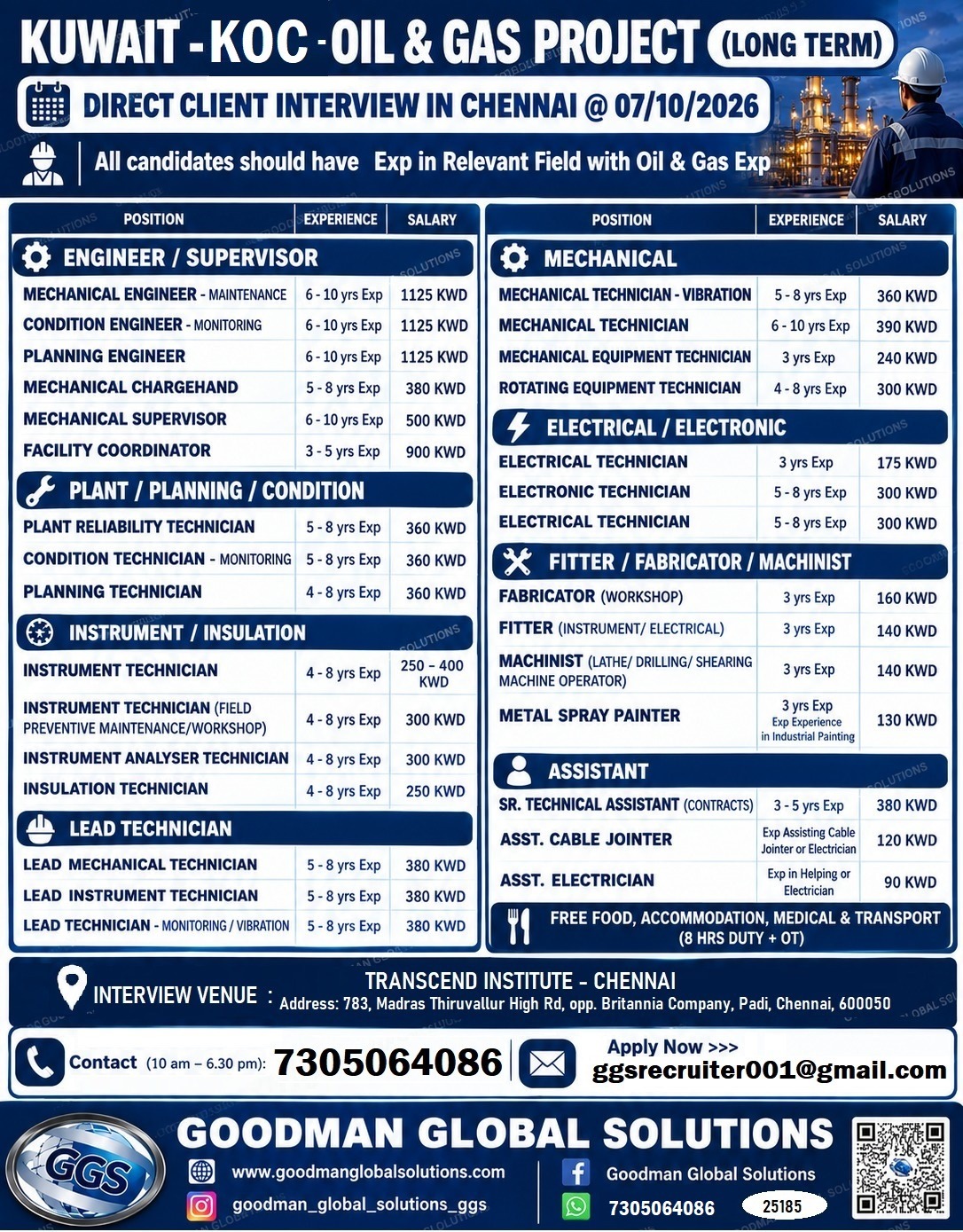 Kuwait Oil and Gas Project Direct Client Interview in Chennai