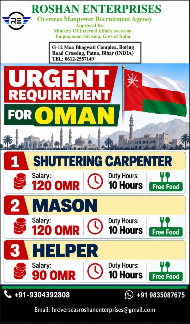 Oman Job Vacancy - Urgent Requirements at Roshan Enterprises 7 Oman Job Vacancy – Urgent Requirements at Roshan Enterprises