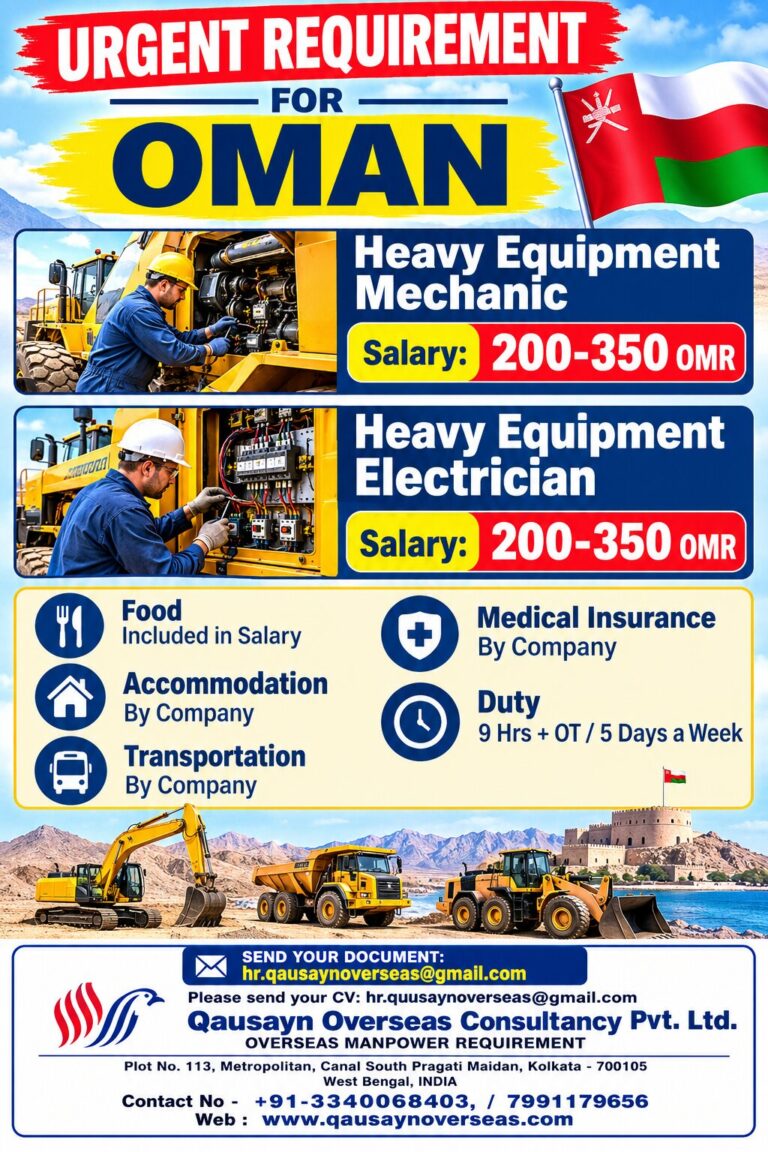 Oman Job Vacancy – Urgent Hiring for Heavy Equipment Jobs