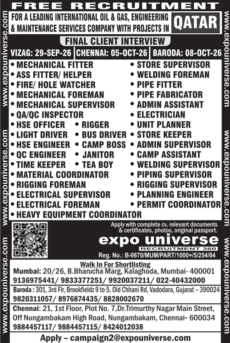 Qatar Job Vacancy – Free Recruitment at Expo Universe
