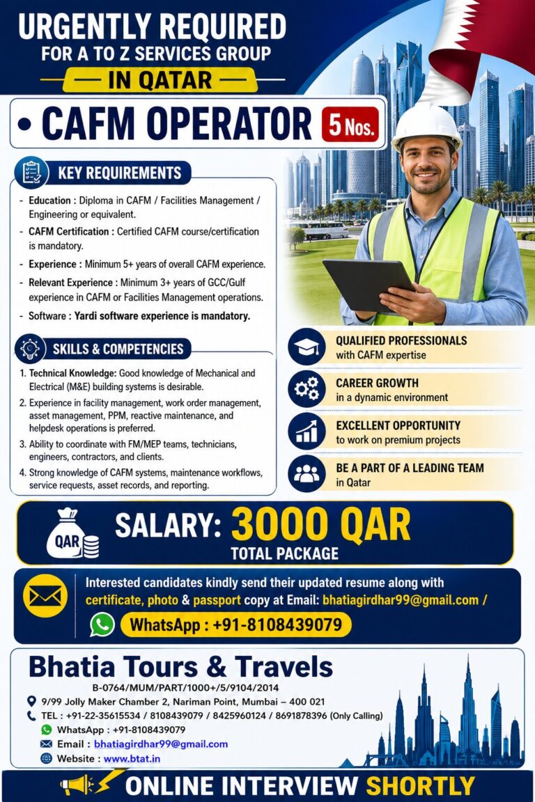 Qatar Job Vacancy - CAFM Operator Urgent Hiring 1 Qatar Job Vacancy – CAFM Operator Urgent Hiring
