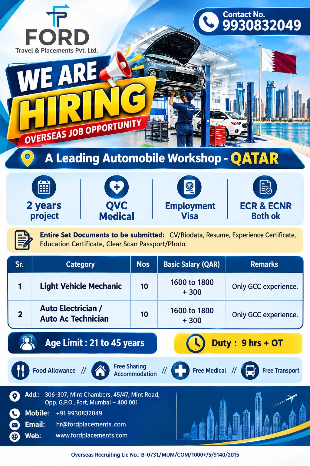 Qatar Job Vacancy – Urgent Hiring at Ford Travel & Placements