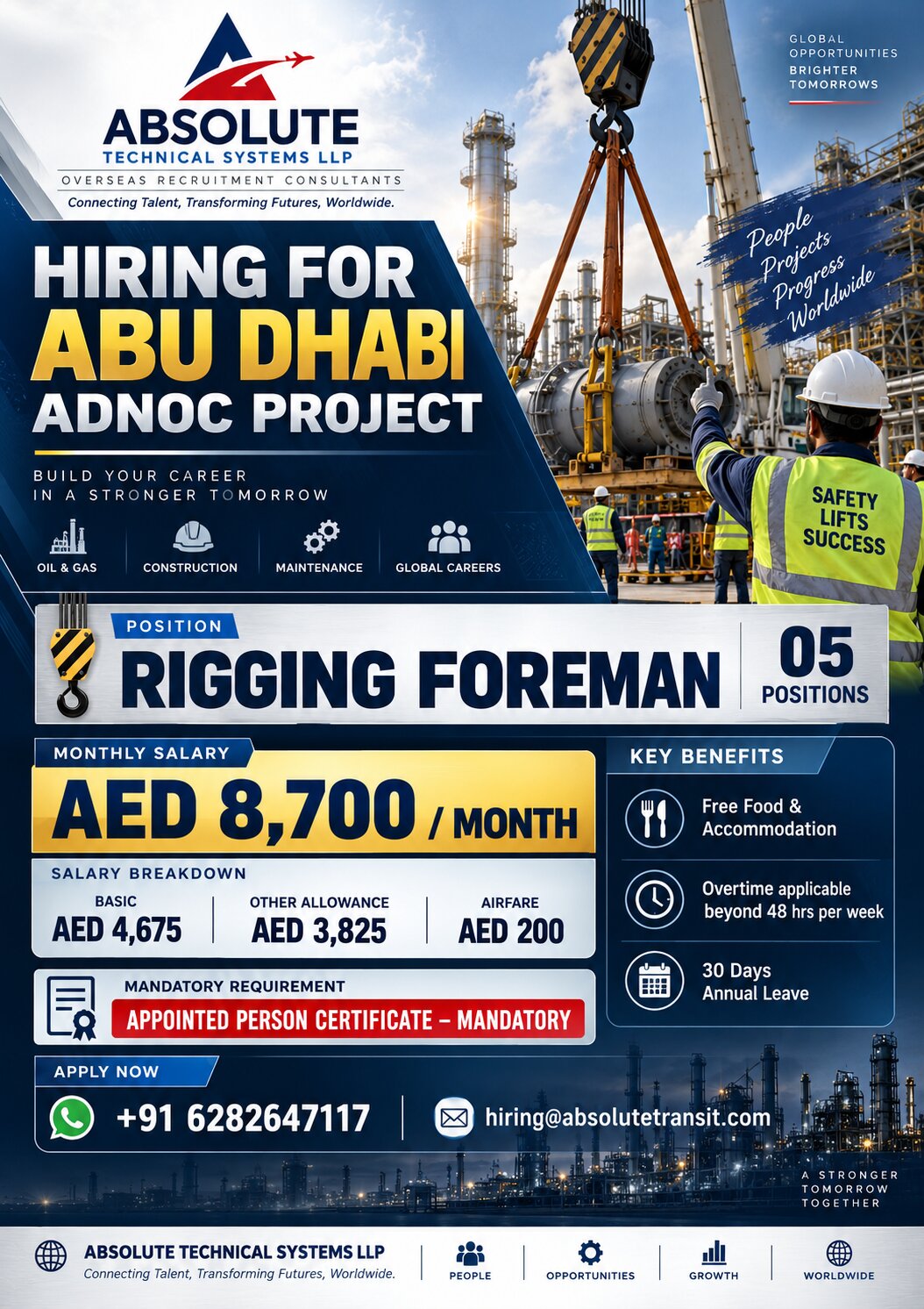 Rigging Foreman Jobs in Abu Dhabi – Absolute Technical Systems
