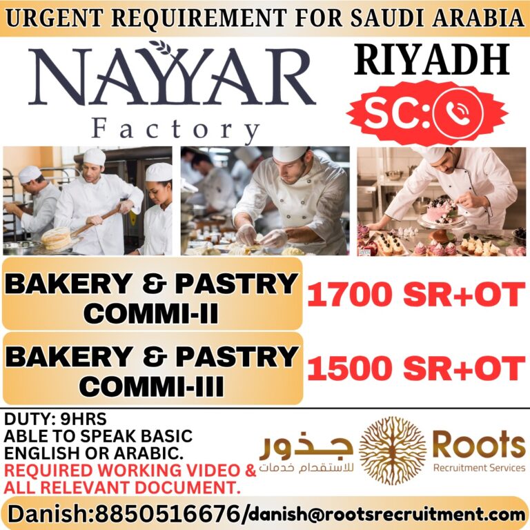 Saudi Arabia Bakery Jobs – Urgent Hiring at Roots Recruitment