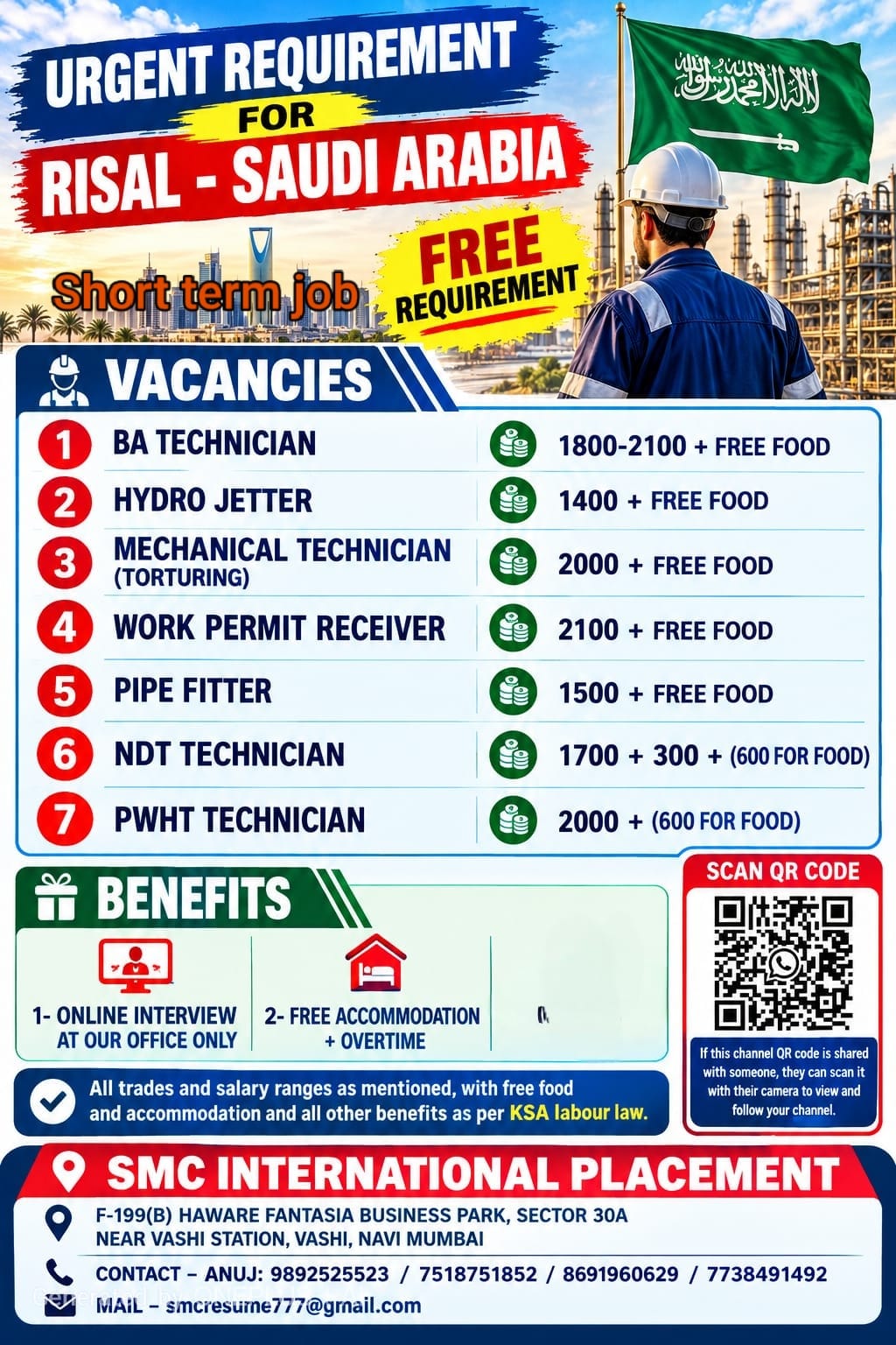 Saudi Arabia Job Vacancy – SMC International Placement
