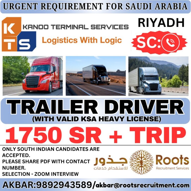 Saudi Arabia Job Vacancy – Urgent Hiring at Roots Recruitment