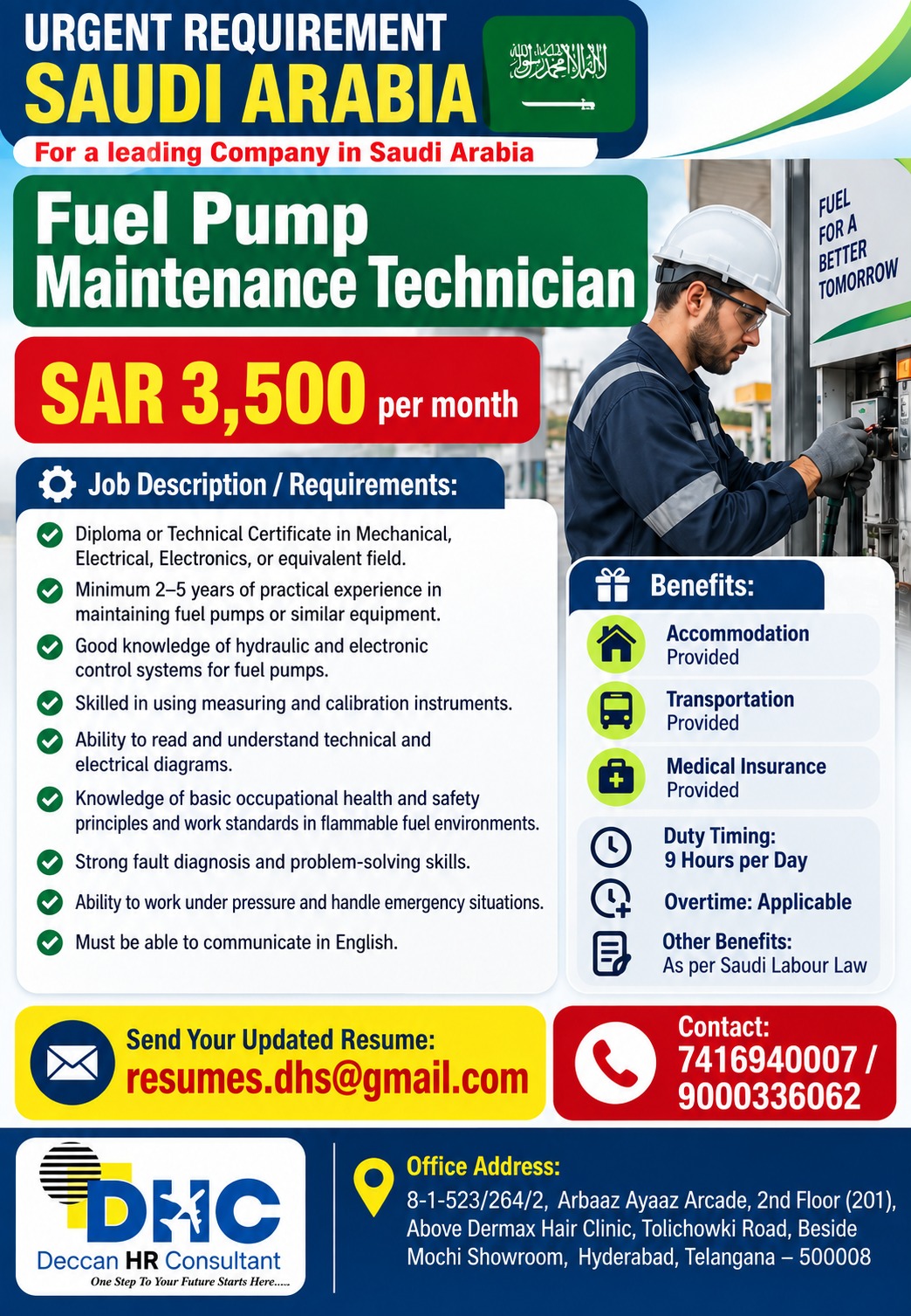 Saudi Arabia Job Vacancy – Fuel Pump Maintenance Technician