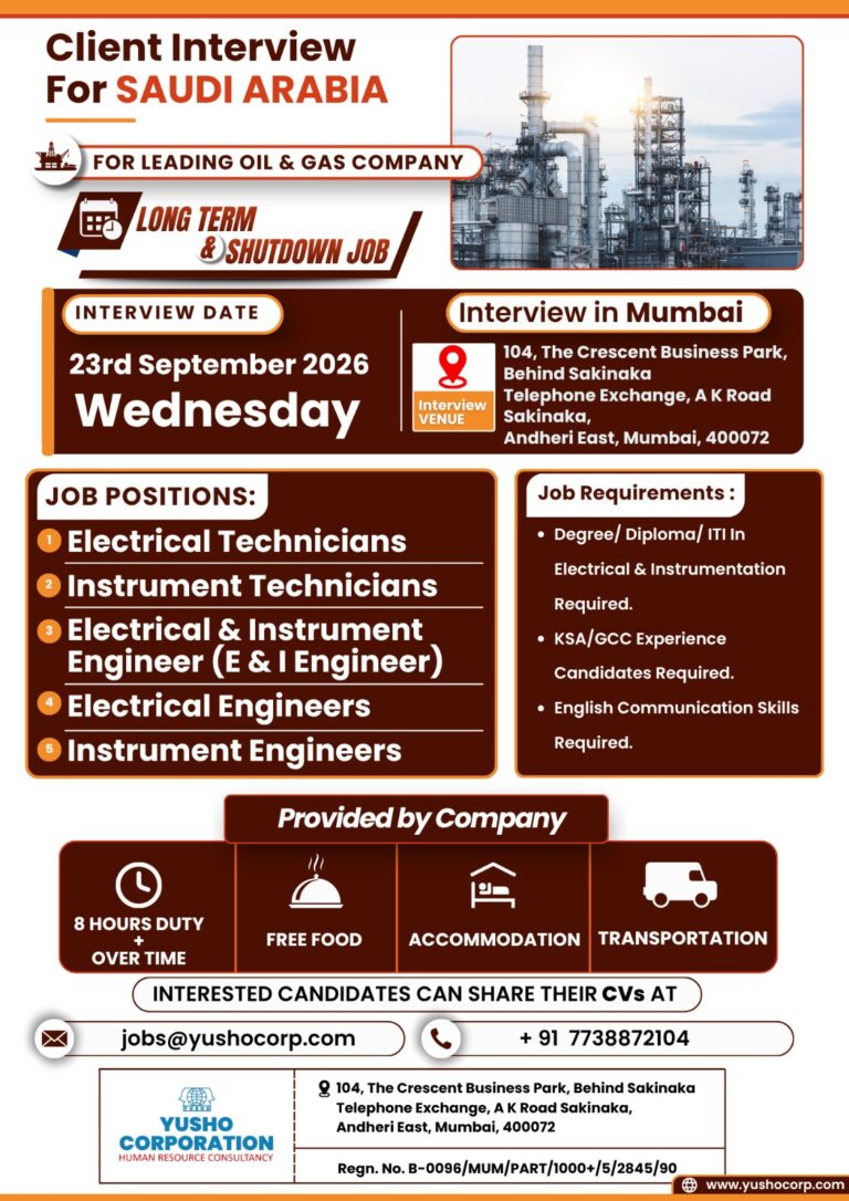 Saudi Arabia Oil and Gas Job Vacancy – Yusho Corporation