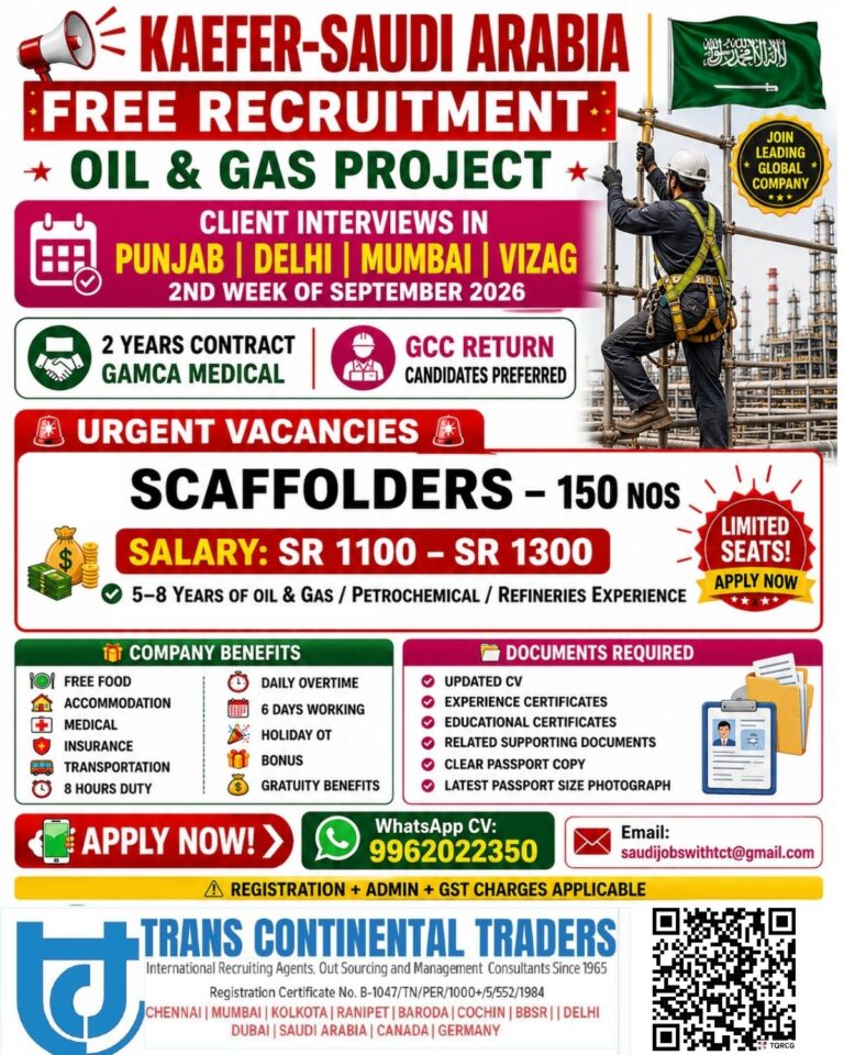 Saudi Arabia Job Vacancy - Free Recruitment at Trans Continental 6 Saudi Arabia Job Vacancy – Free Recruitment at Trans Continental