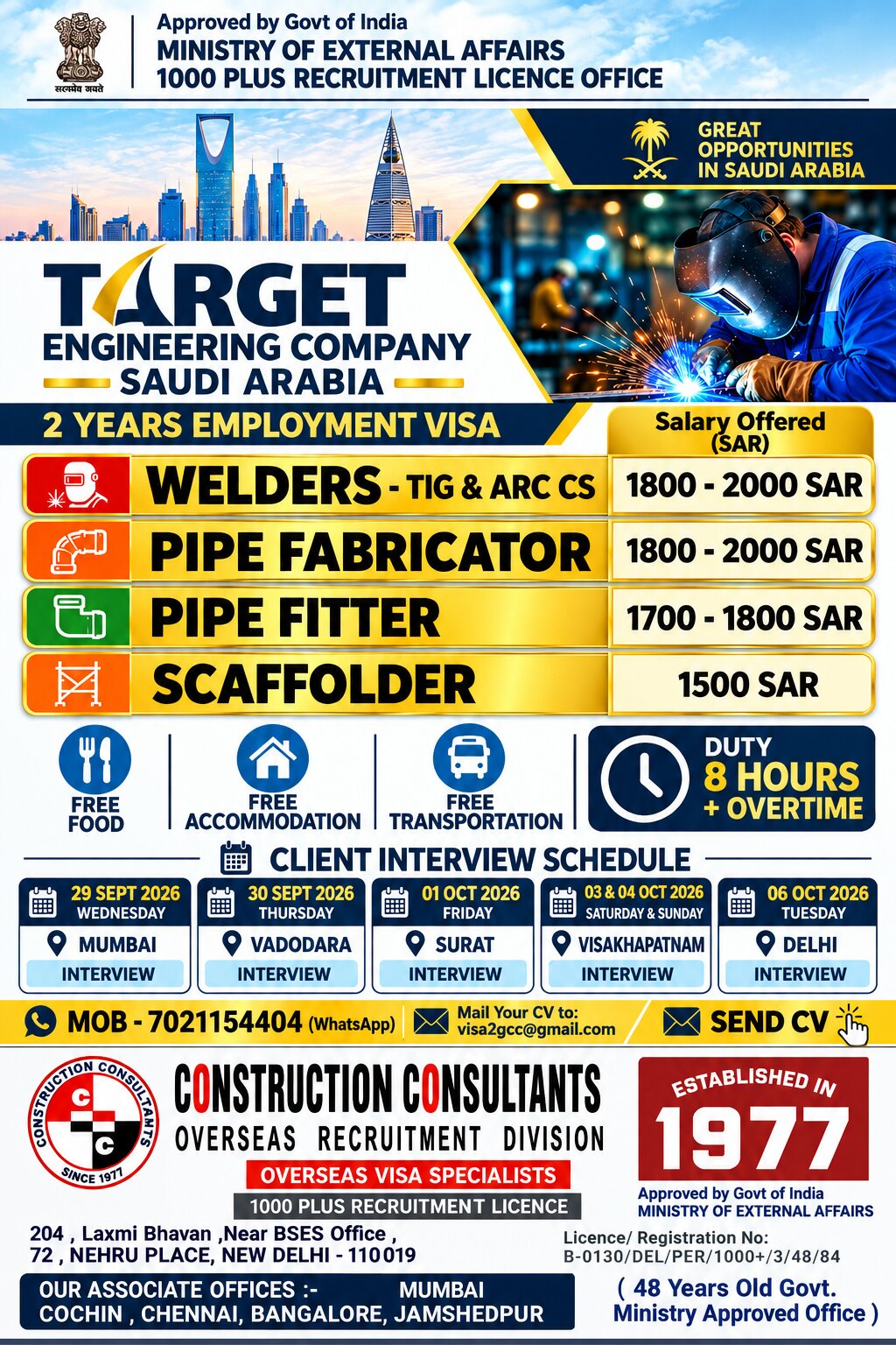 Saudi Arabia Job Vacancy – Construction Consultants