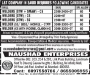 Saudi Arabia Job Vacancy – L&T Company Hiring Welders