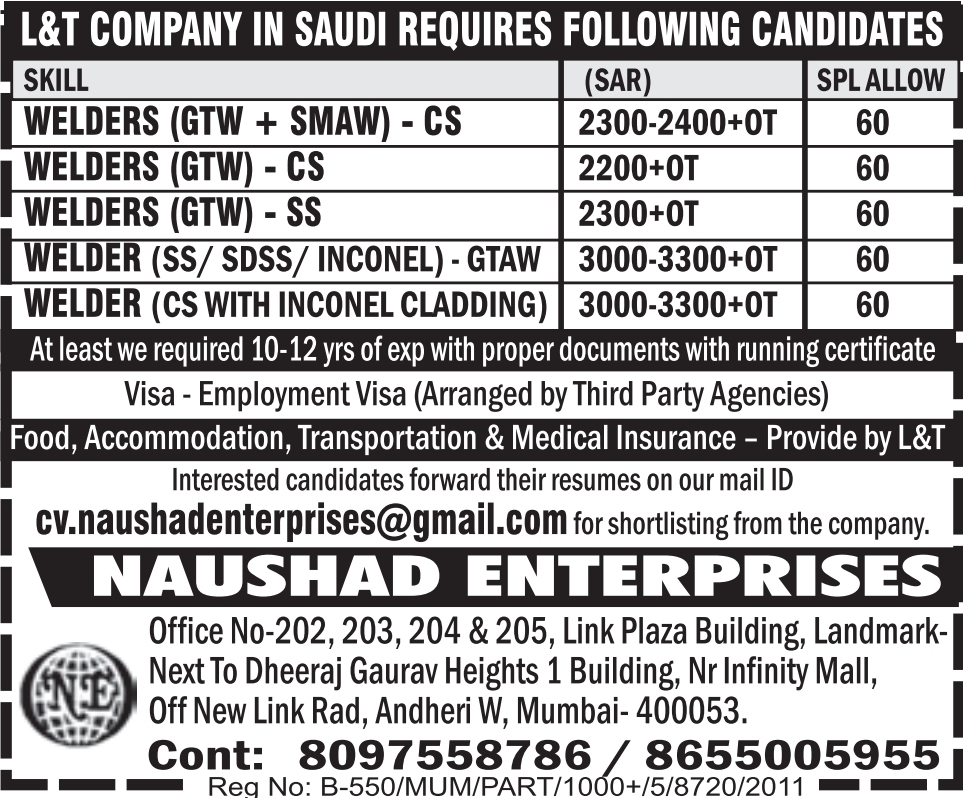 Saudi Arabia Job Vacancy – L&T Company Hiring Welders