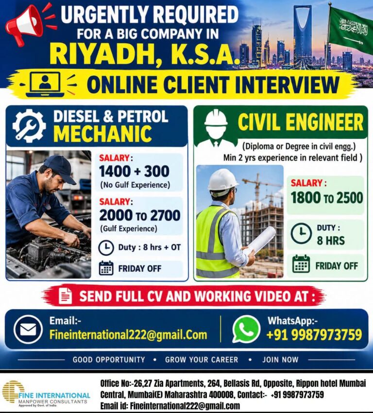 Saudi Arabia Job Vacancy – Fine International