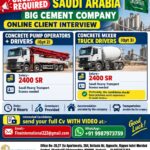 Saudi Arabia Jobs – Concrete Pump Operators and Drivers