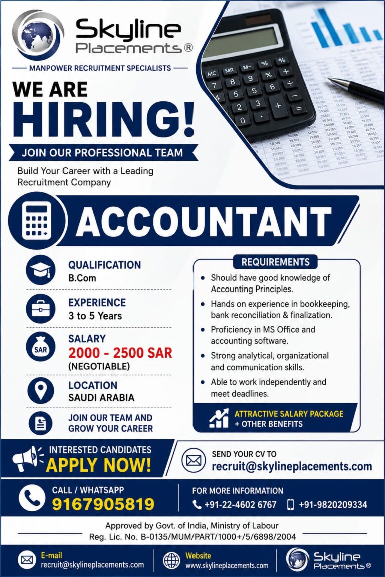 Saudi Arabia Jobs – Accountant Vacancy at Skyline Placements