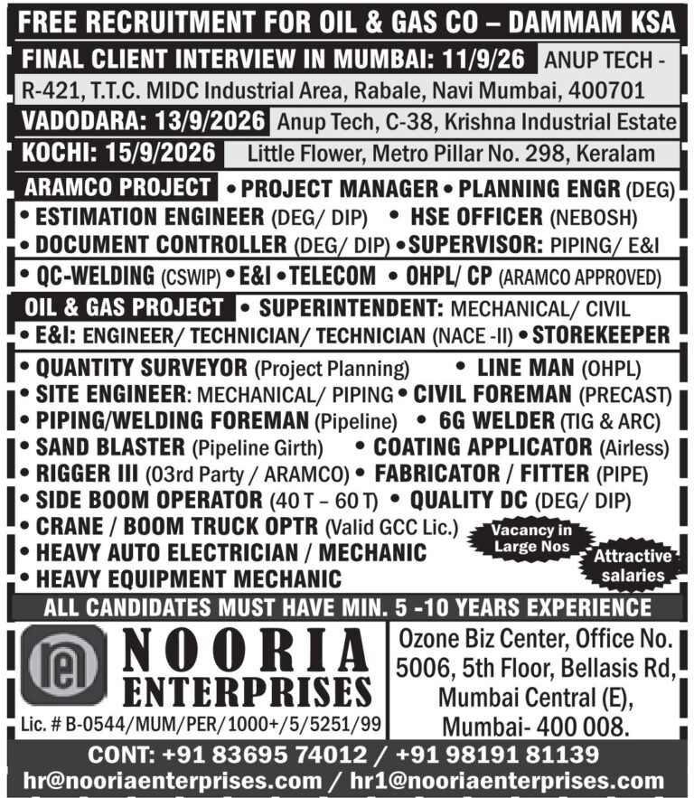 Saudi Arabia Oil & Gas Jobs – Nooria Enterprises