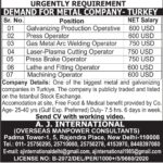 Turkey Job Vacancy – Urgent Hiring at A.J. International