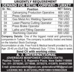Turkey Job Vacancy – Urgent Hiring at A.J. International
