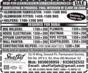 UAE Job Vacancy – Aluminium Works and Construction Jobs at Shaffaf