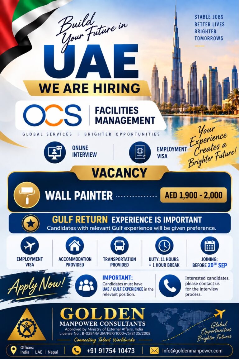 UAE Job Vacancy – Wall Painter Hiring at Golden Manpower