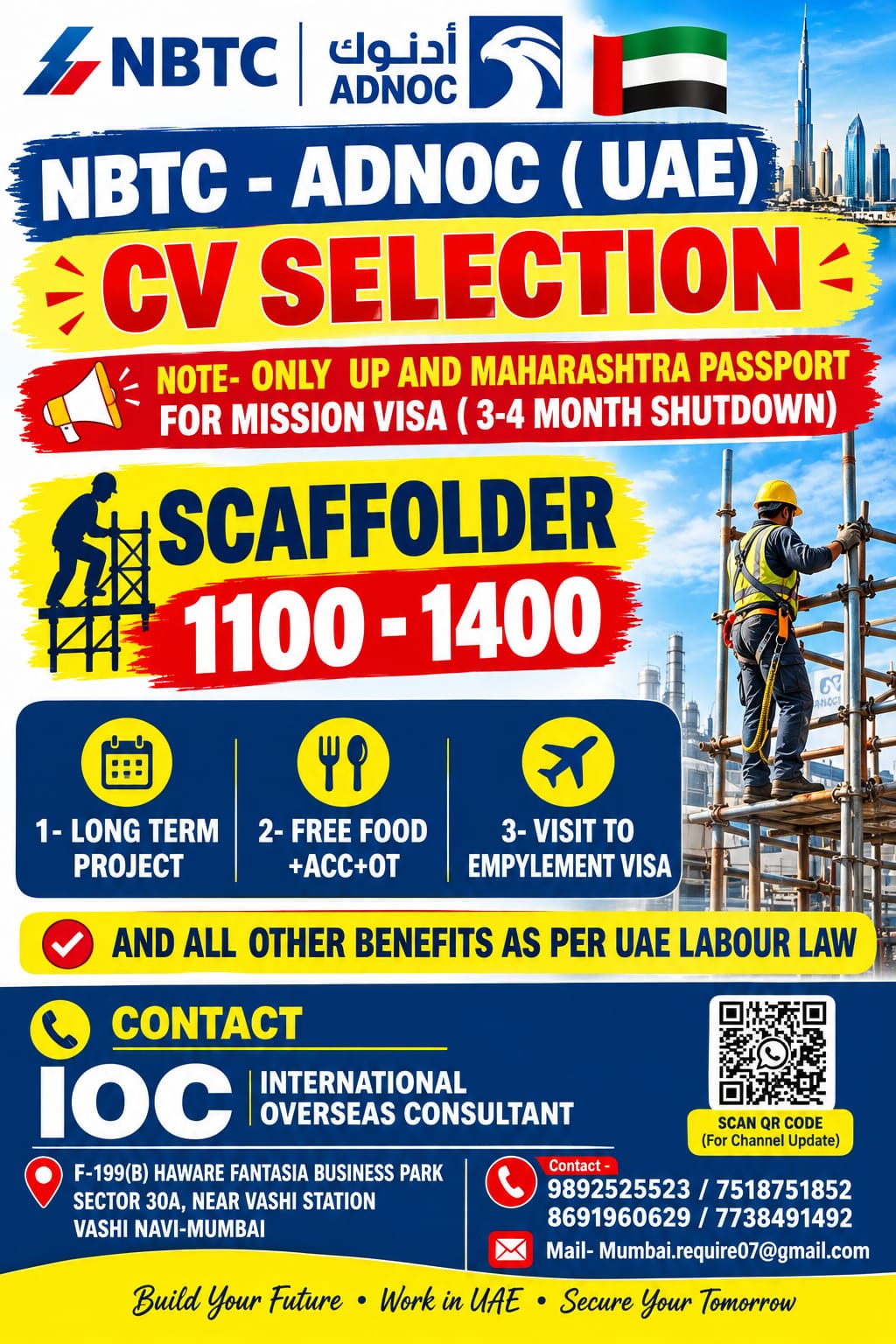 UAE Job Vacancy – NBTC ADNOC Scaffolder CV Selection