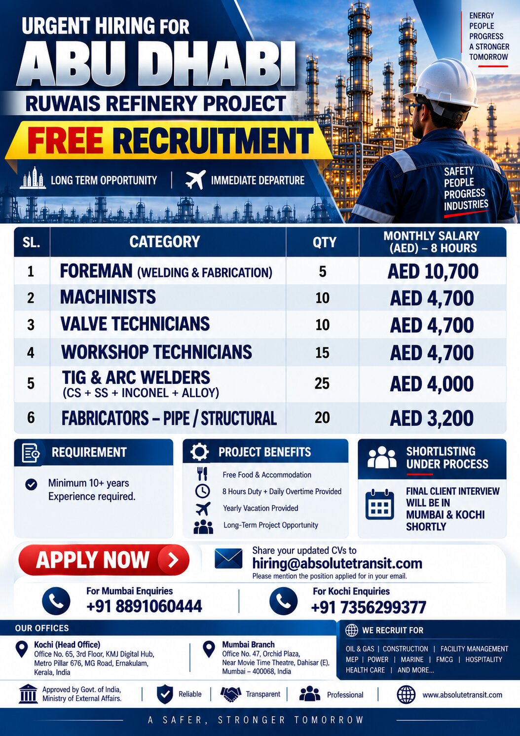 UAE Job Vacancy – Urgent Hiring for Abu Dhabi