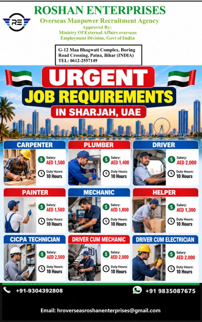 UAE Job Vacancy – Urgent Hiring at Roshan Enterprises