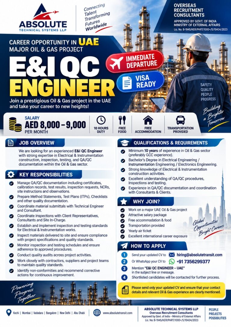 UAE Job Vacancy – E&I QC Engineer Jobs at Absolute