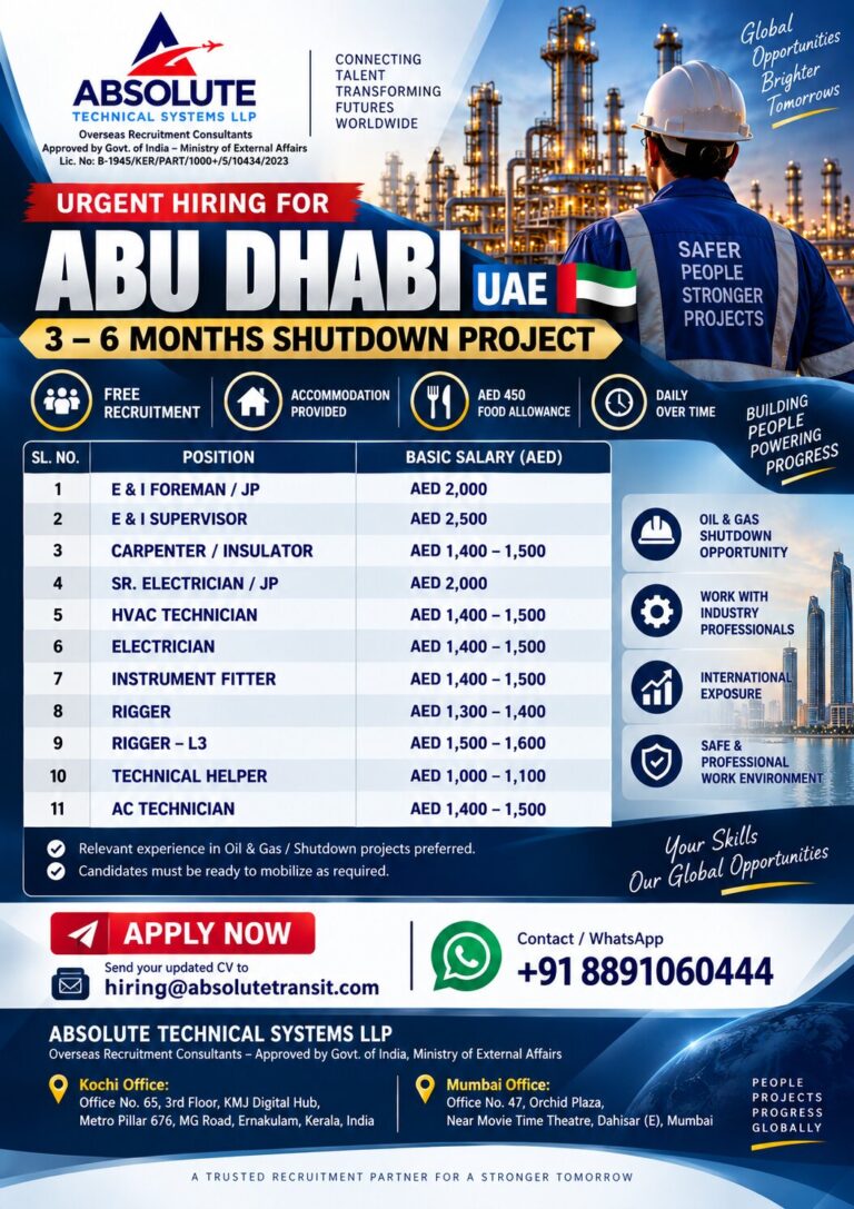 UAE Job Vacancy – Urgent Hiring at Absolute Technical Systems
