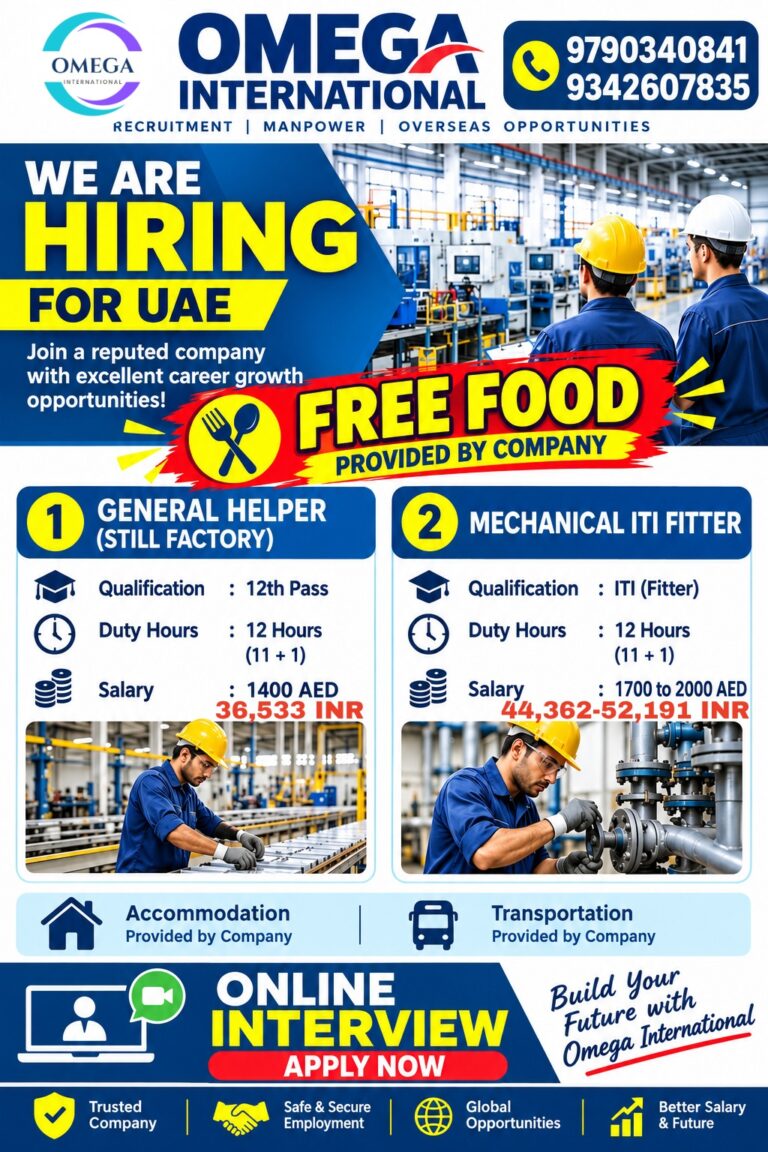 UAE Job Vacancy – Omega International Hiring Helpers & Fitters