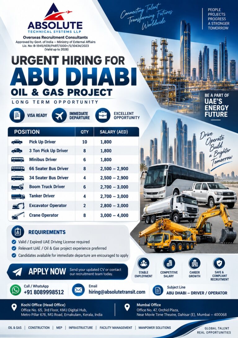 UAE Job Vacancy – Urgent Hiring for Abu Dhabi