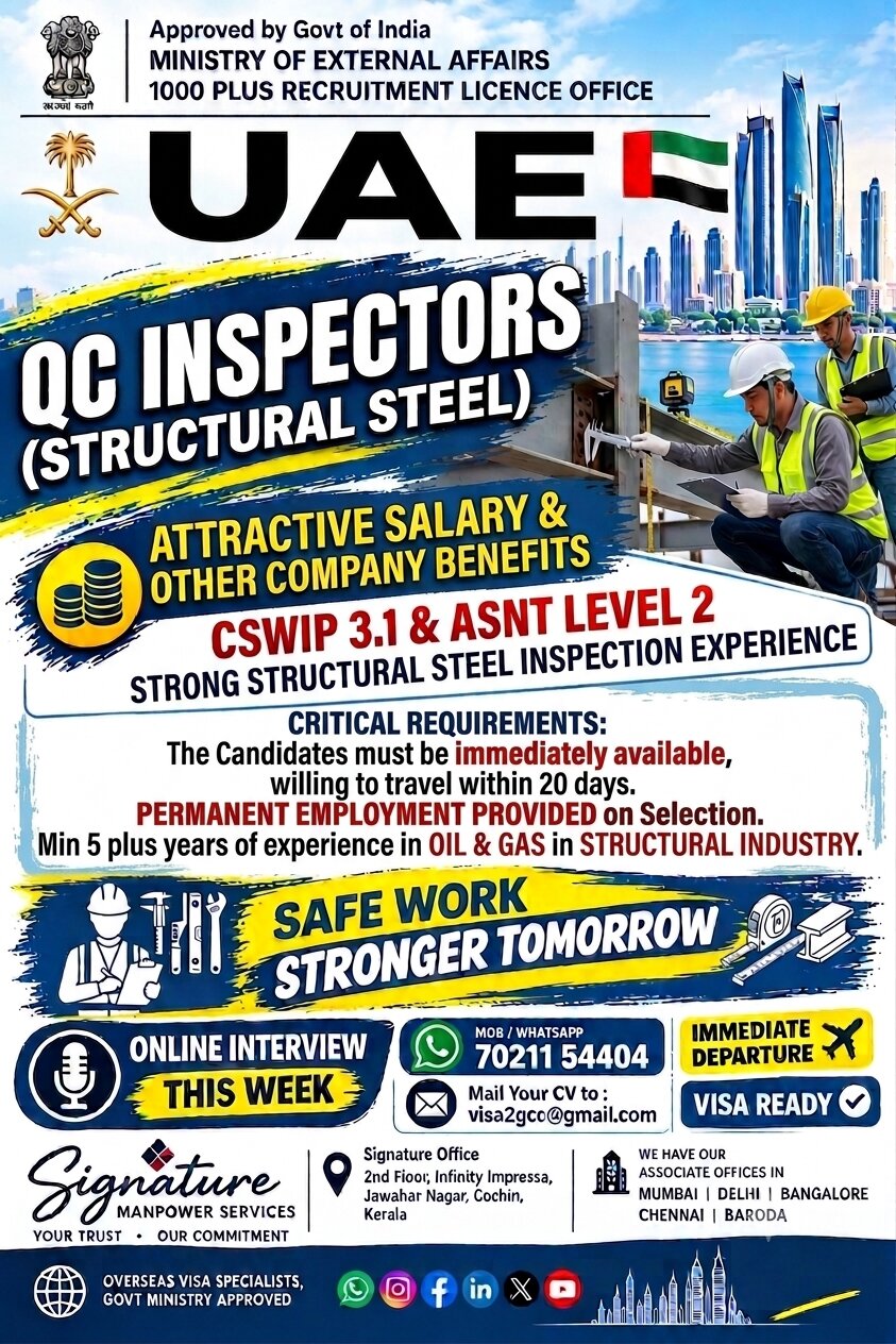 UAE Job Vacancy – Urgent Hiring for QC Inspectors