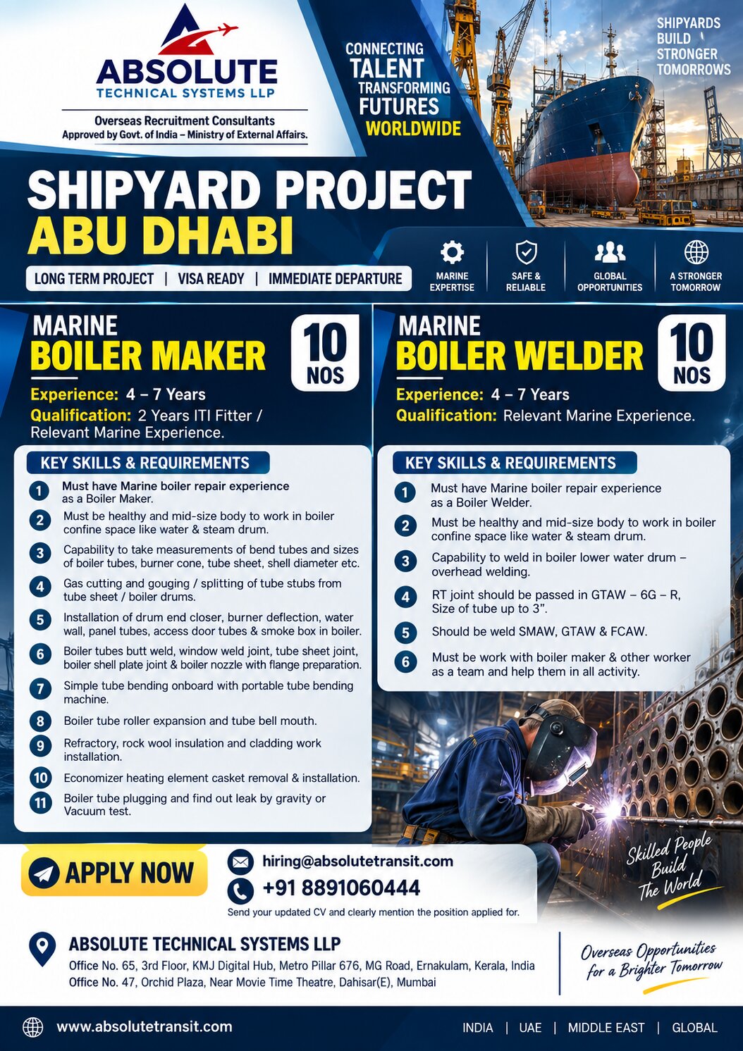 UAE Job Vacancy – Marine Boilermaker & Welder Jobs