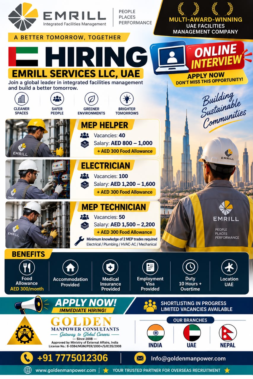 UAE Job Vacancy – Urgent Hiring at Golden Manpower Consultants
