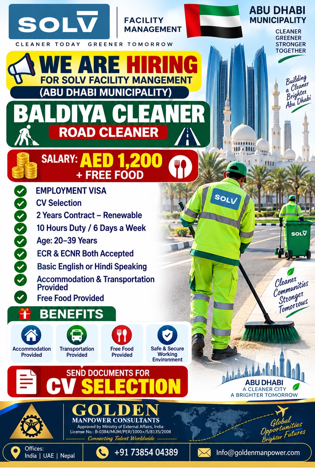 UAE Job Vacancy – Cleaner Jobs at Golden Manpower