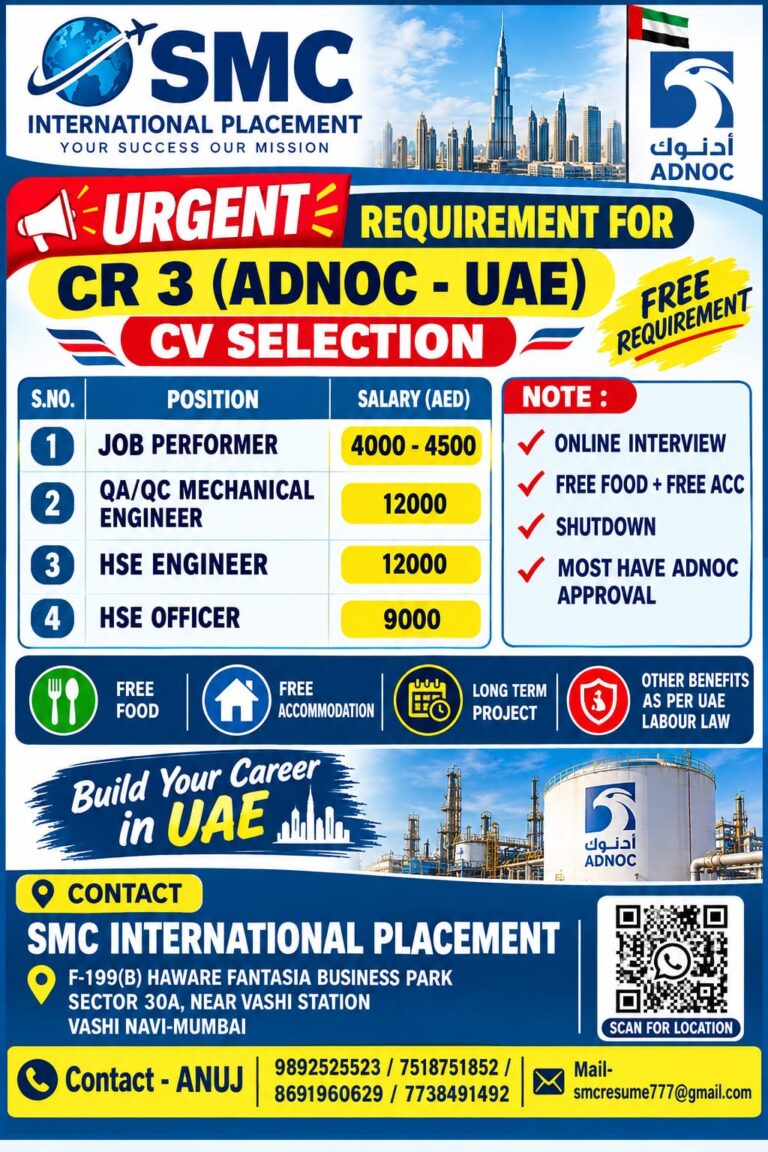 UAE Job Vacancy - Urgent Requirements for ADNOC 2 UAE Job Vacancy – Urgent Requirements for ADNOC