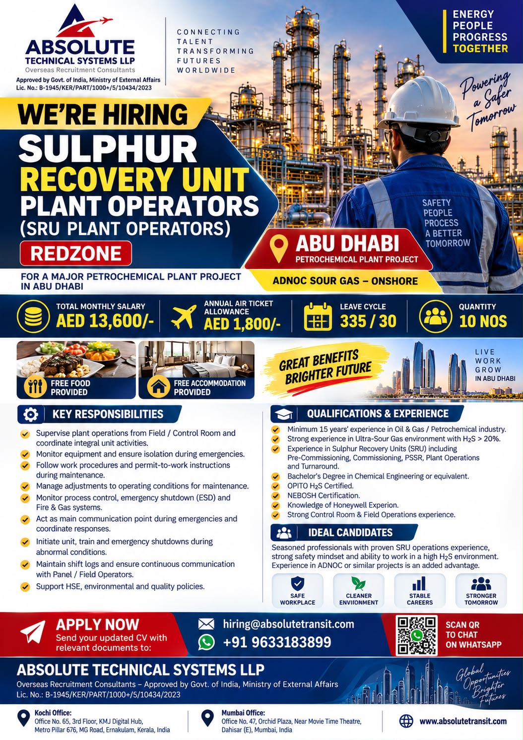 UAE Job Vacancy – Sulphur Recovery Unit Plant Operators