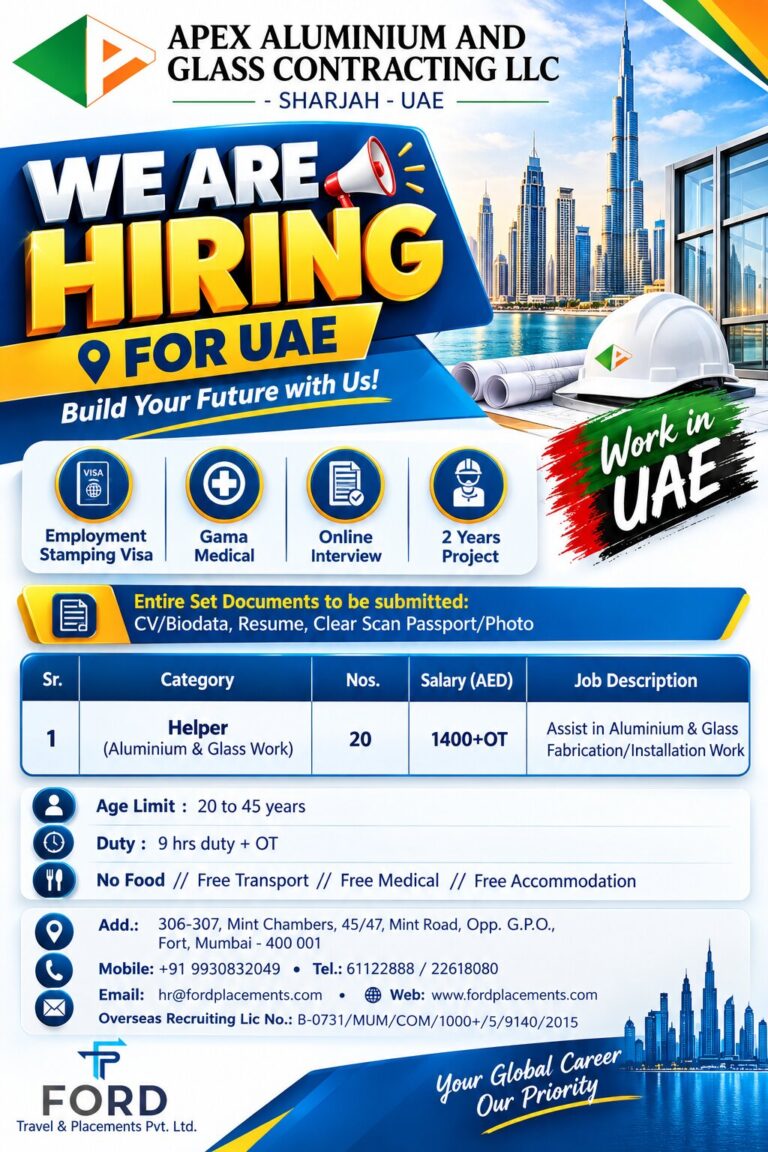 UAE Job Vacancy – Helper Hiring at Ford Placements