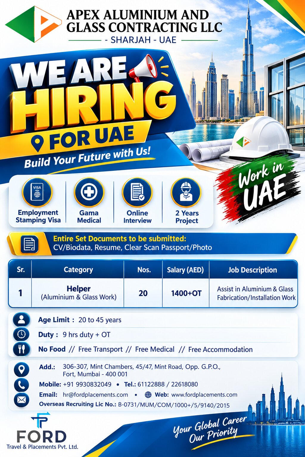 UAE Job Vacancy – Helper Hiring at Ford Placements
