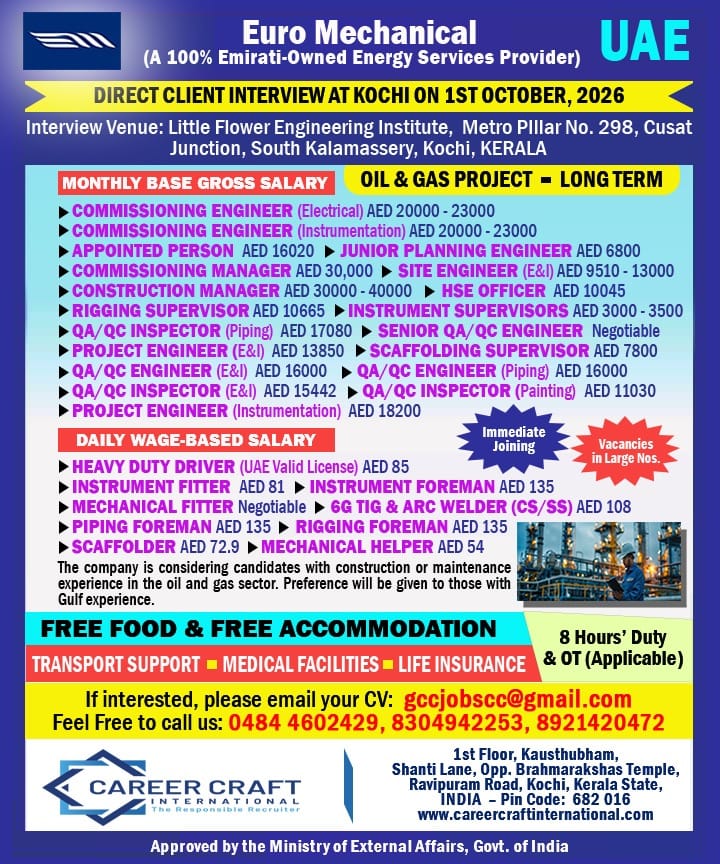 UAE Job Vacancy – Direct Client Interview at Kochi