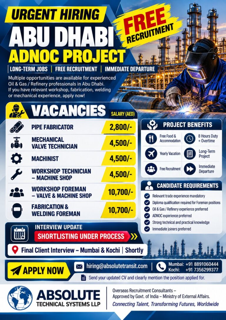 UAE Job Vacancy - Urgent Hiring Abu Dhabi Adnoc Project 8 UAE Job Vacancy – Urgent Hiring Abu Dhabi Adnoc Project